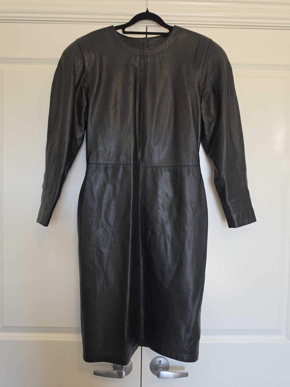 VINTAGE ADRIENNE VITTADINI 100% LEATHER BLACK MINIMALIST SHEATH DRESS M